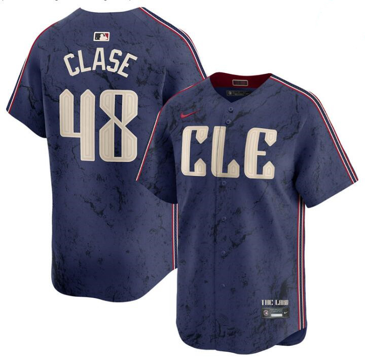 Men's Cleveland Guardians #48 Emmanuel Clase Navy 2024 City Connect Limited Stitched Baseball Jersey